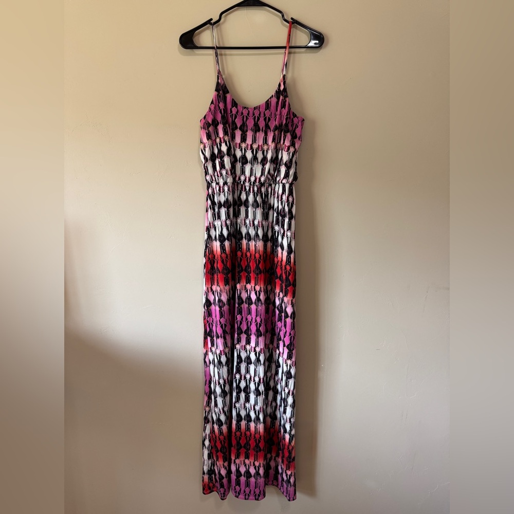 Maurices Pink and Red Patterned Maxi Dress